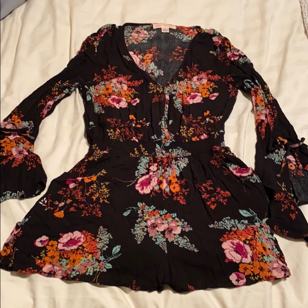 Black floral long sleeve romper